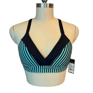 Mossimo Mint & Grey Striped Crisscross Bikini Top NWT Large